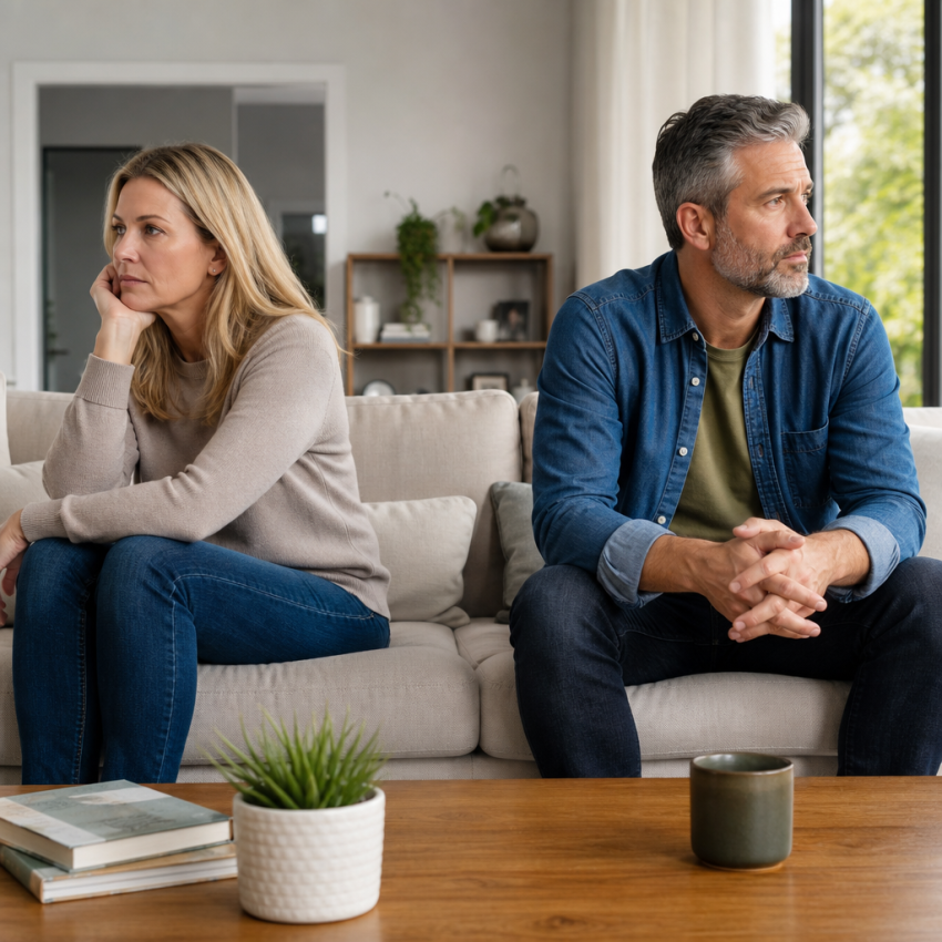 Couple thoughtfully discussing whether to take a trial separation